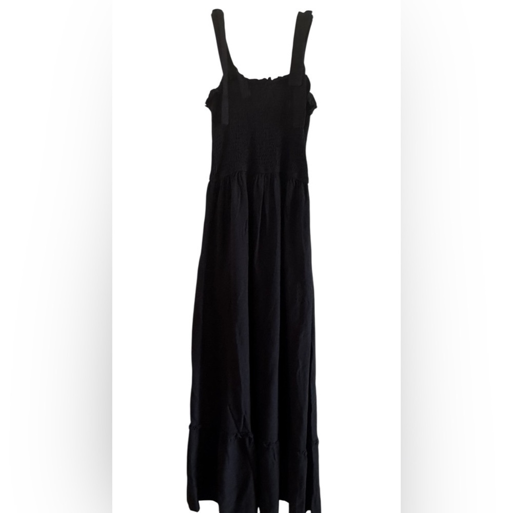 ZESICA Women’s Black Smocked Maxi Dress – Size M – Tie-Shoulder Tiered Boho Dres - Picture 5 of 8